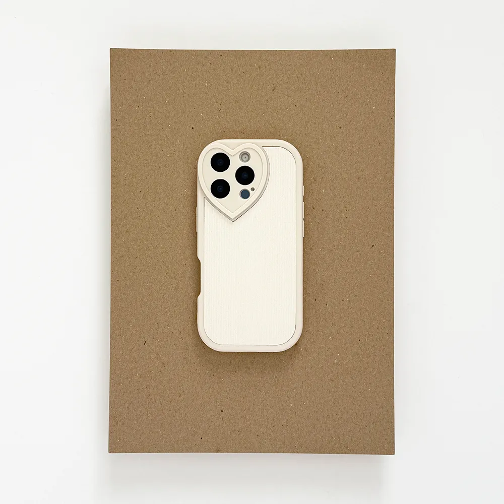 Cream Ribbed Heart Camera Phone Case Protective Layering Smooth Outline