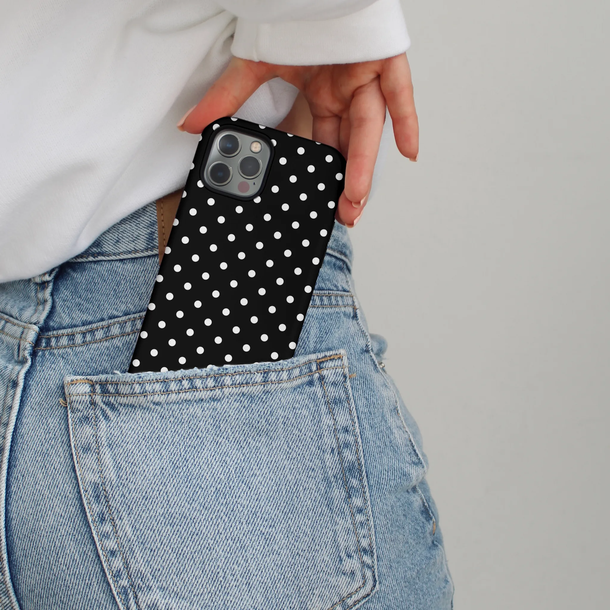 Protective Layer Tough Phone Case - Black Polka Dot