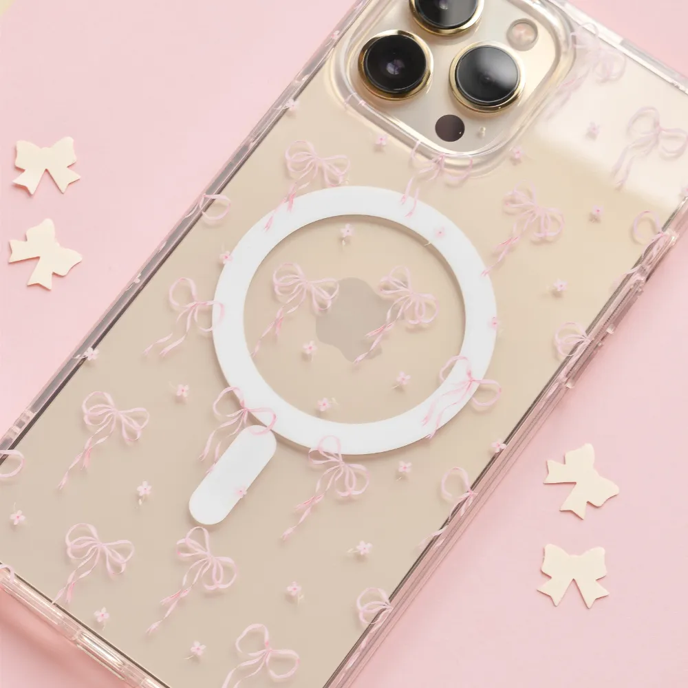 Smooth Texture Pattern Clear MagSafe? Phone Case - Dainty Bows