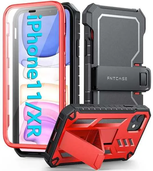 iPhone 11 iPhone XR Case Drop Protection Rugged with Belt-Clip Holster & Kickstand Shockproof Frame