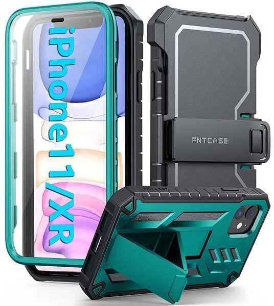 iPhone 11 iPhone XR Case Drop Protection Rugged with Belt-Clip Holster & Kickstand Modern Design