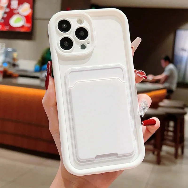 Premium Texture Design Travel Companion Anti-Fall Silicone Card Holder Case for Apple iPhone