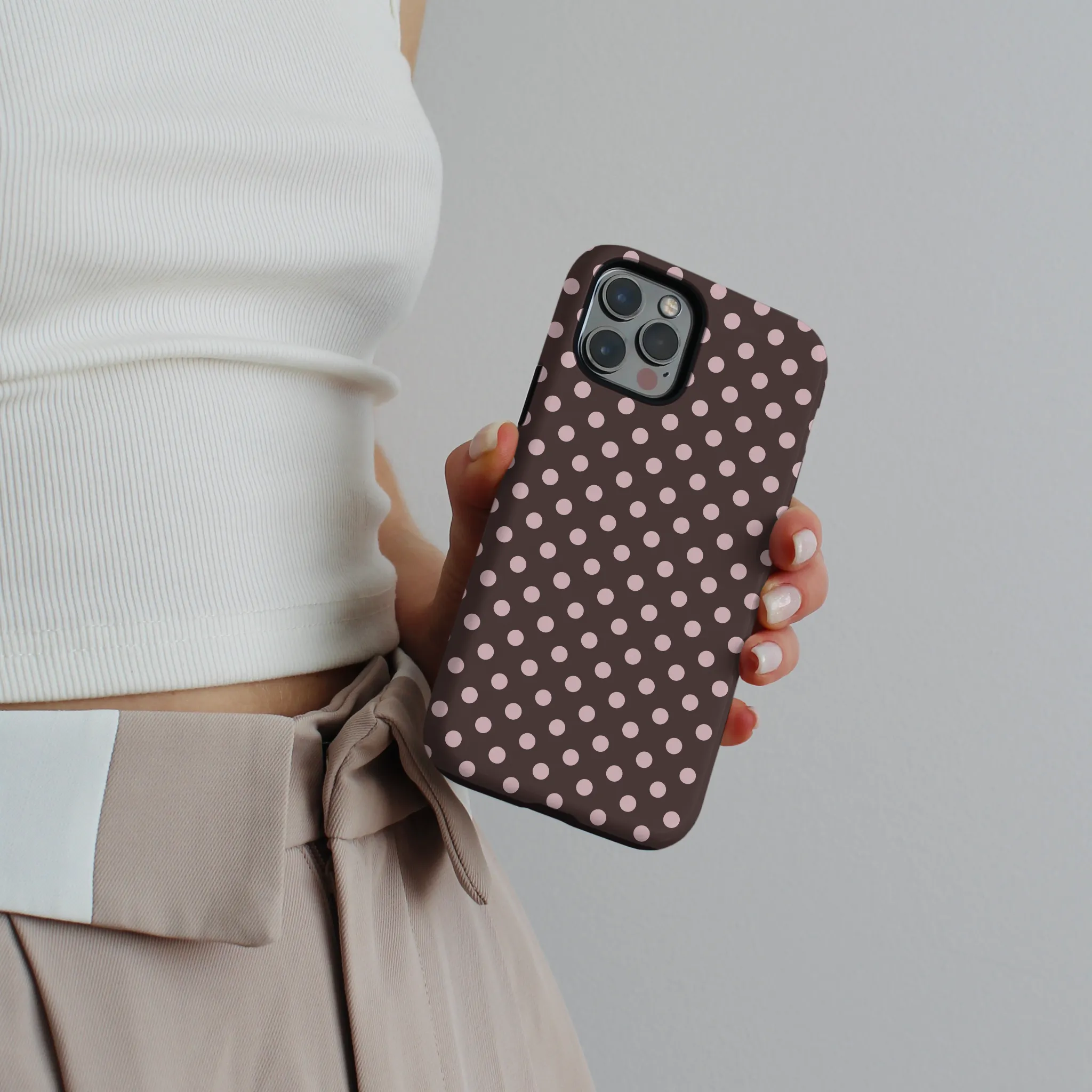 Tough Phone Case - Brown Polka Dot Light Frame Precision Cutouts