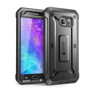 Luxury Finish Texture Hybrid Grip Galaxy S6 Unicorn Beetle Pro Full Body Rugged Holster Case with Screen Protector-Black