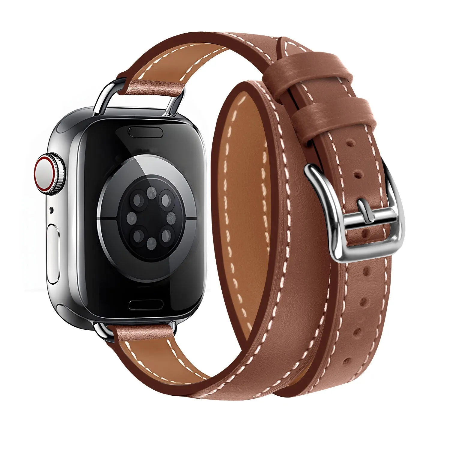 Apple Watch Leather Double Tour Strap (Brown) Minimalist Fashion Touch