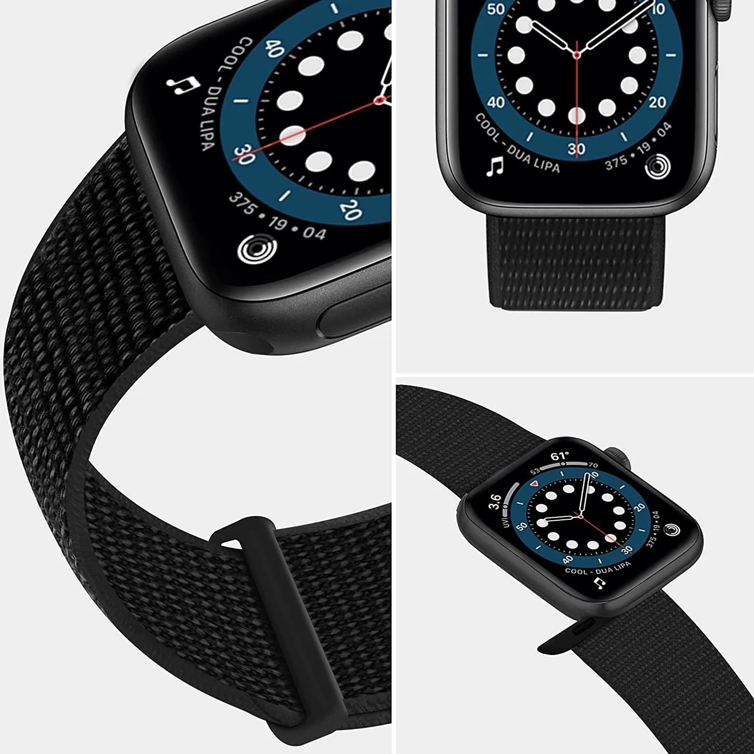 Apple Watch Nylon Loop Strap (Black) All Day Support