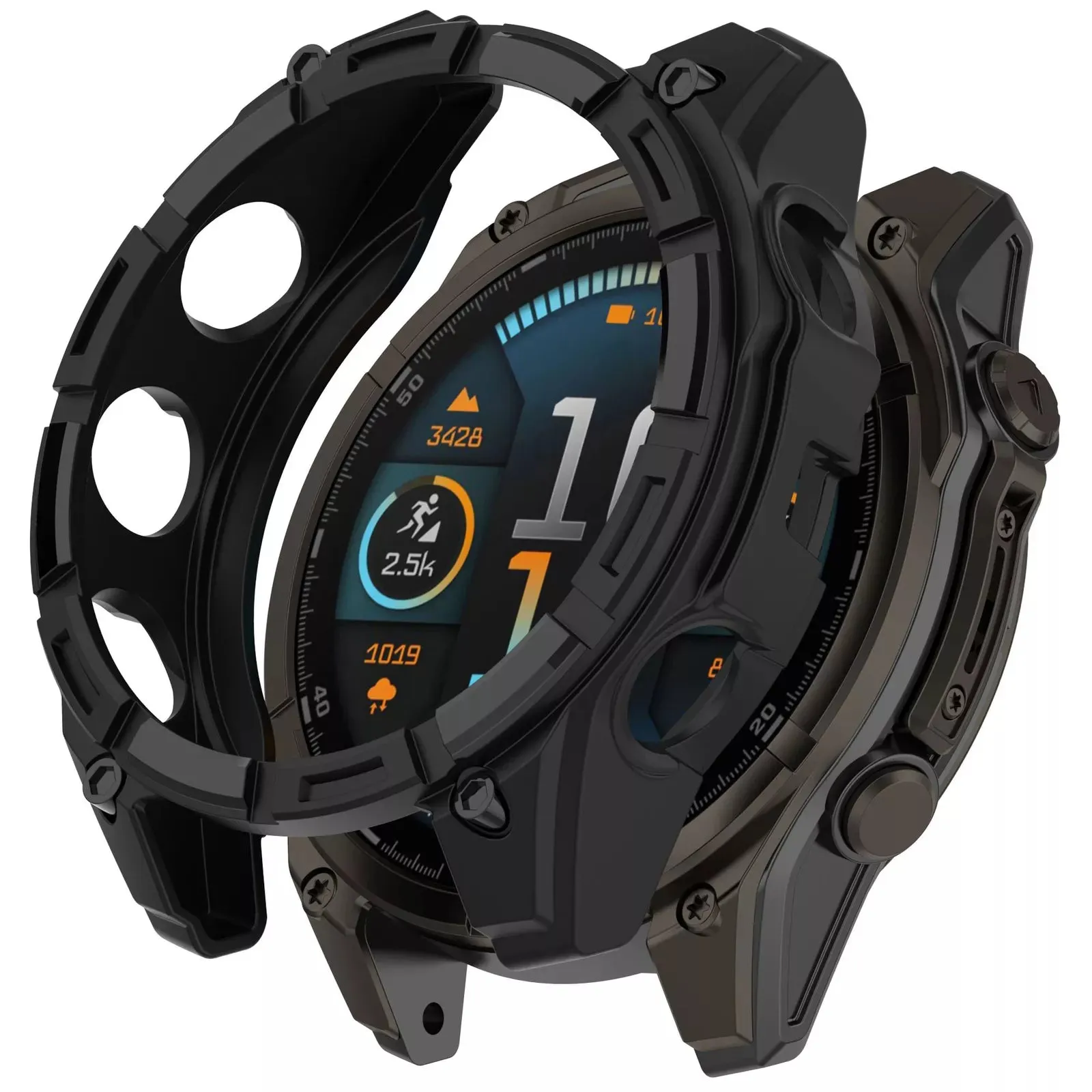 Garmin Fenix 8 - 47mm SOLAR Rugged TPU Case (Black) Screen Back Protective Bumper