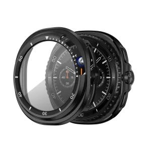 Bandz Samsung Galaxy Watch 8 Classic Bezel Cover with Glass (Black/White) Light Armor Guarding TPU Shield