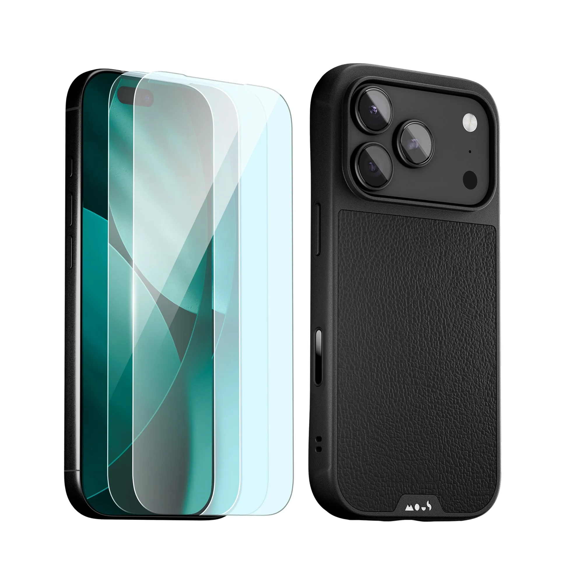 Black Leather Protective Case and Screen Protector - iPhone Protection Kit Tablet Safety Film