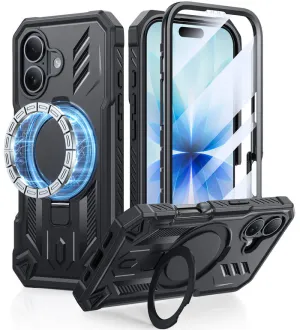 Durable Detail Crystal Finish FNTCASE for iPhone 17 Case with Ring Holder Magnetic Kickstand Military Grade Shockproof Protective Rugged Cell Phone Cover