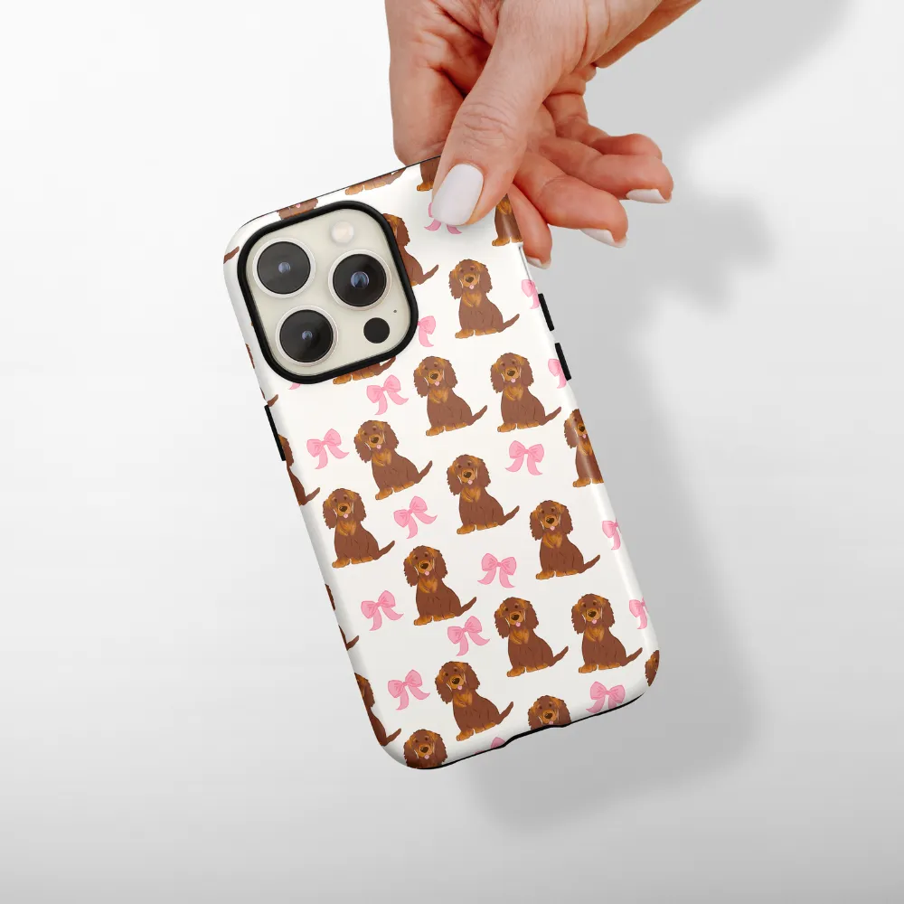 Bows & Besties Tough Phone Case - Dachshund Soft Look Texture Soft Detail