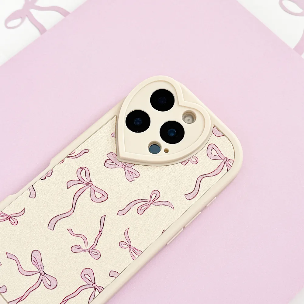 Bowtifully Ribbed Heart Camera Phone Case Anti Shock Layer