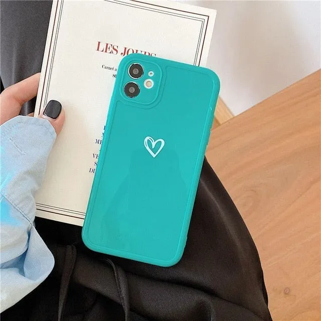 Soft Finish Layer Candy Colours Love Heart Phone Case For iPhone