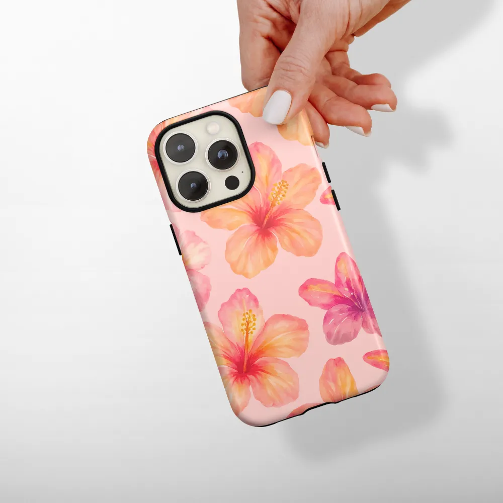 Vibrant pattern Tough Phone Case - Island Girl Pink Hibiscus