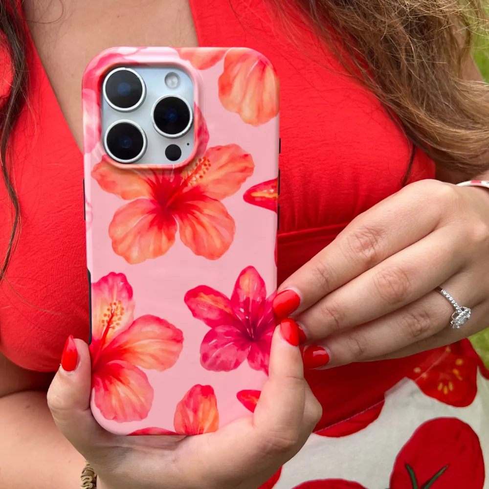 Smooth Coating Luxury Shine Tough Phone Case - Island Girl Pink Hibiscus