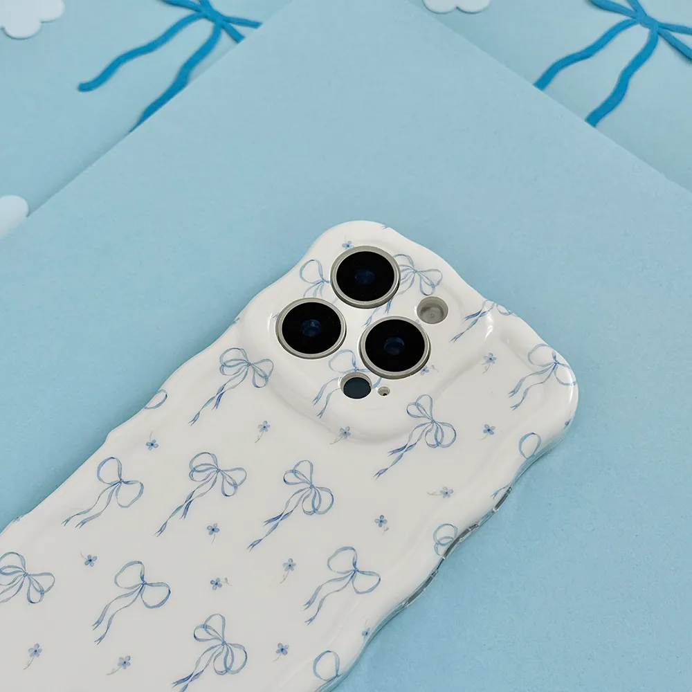 Wavy Phone Case - Bluebell Bows Ultra Slim Soft Edge Texture