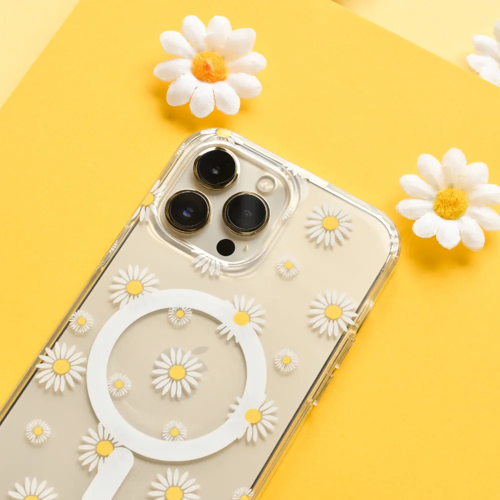 Lightweight Grip Clear MagSafe? Phone Case - Daisy