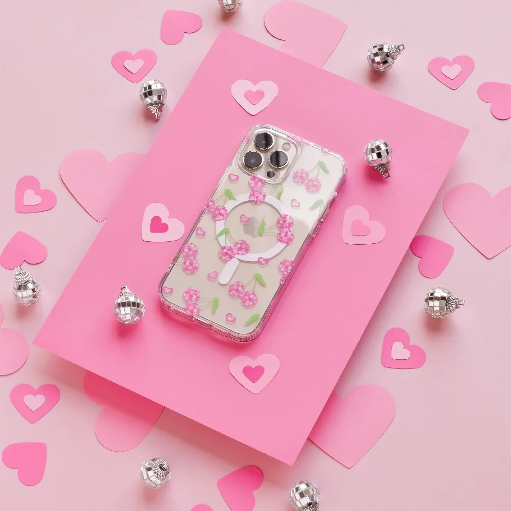 Clear MagSafe? Phone Case - Disco Cherries Modern Build Texture Rugged Grip