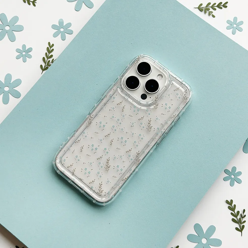 Shockproof Frame Clear Phone Case - Blooming Blues