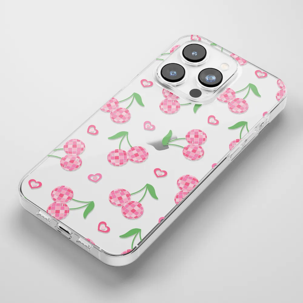 Matte Surface Design Clear Phone Case - Disco Cherries