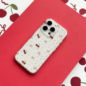Clear Phone Case - Ditsy Bows & Cherries Vivid Pattern Smooth Look