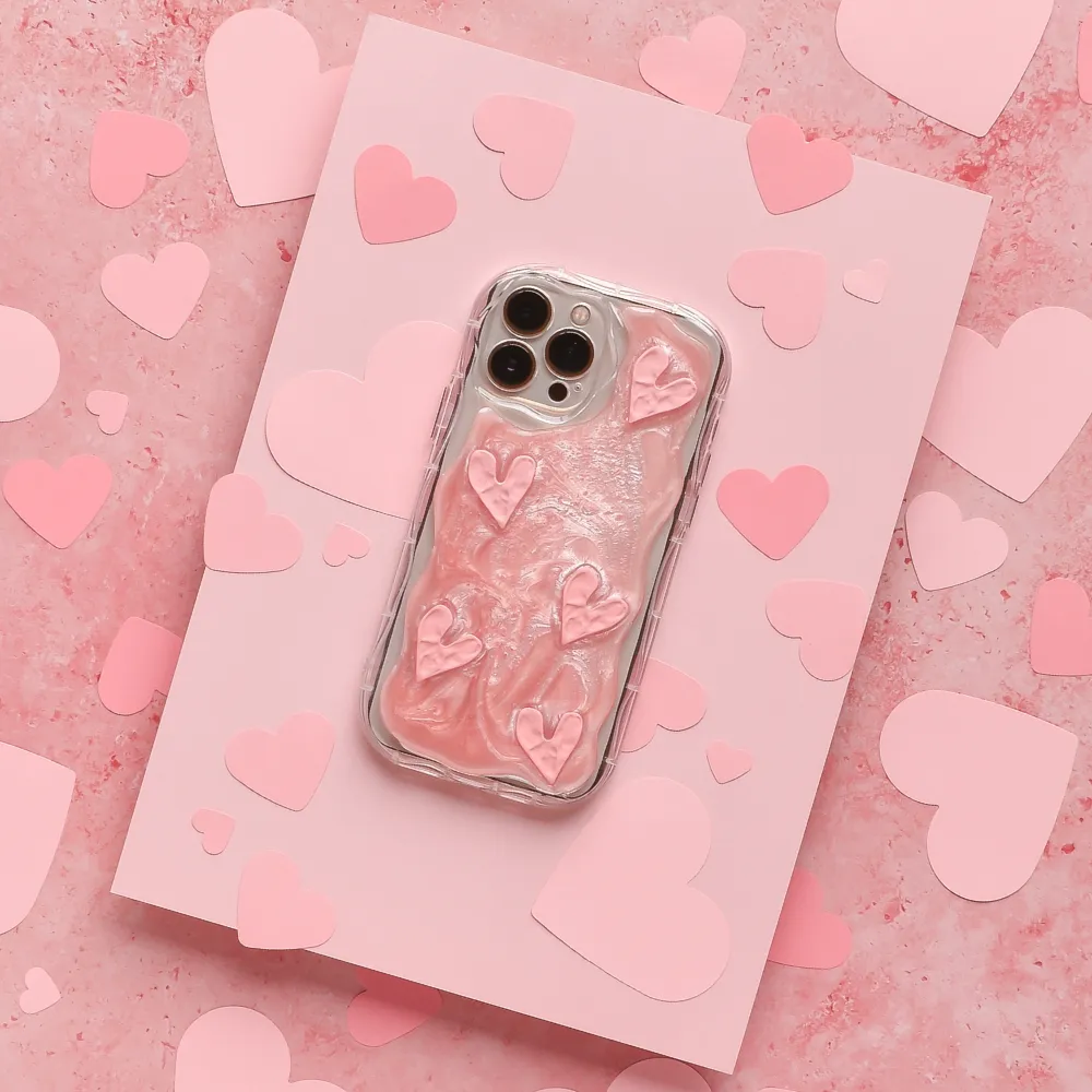 Rugged Look Finish Elegant Surface Texture Shimmer Pink Hearts Phone Case