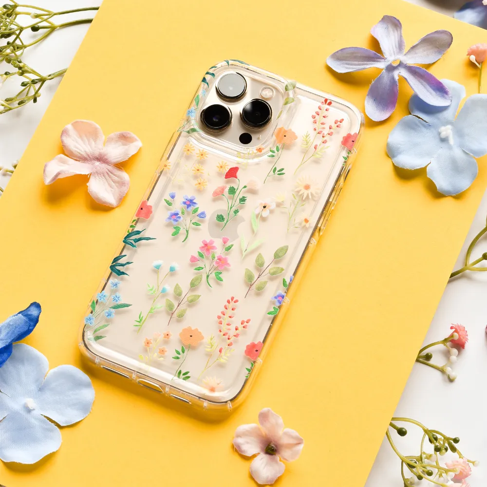 Rugged Grip Vivid Design Texture Colourful Wildflower Clear Phone Case