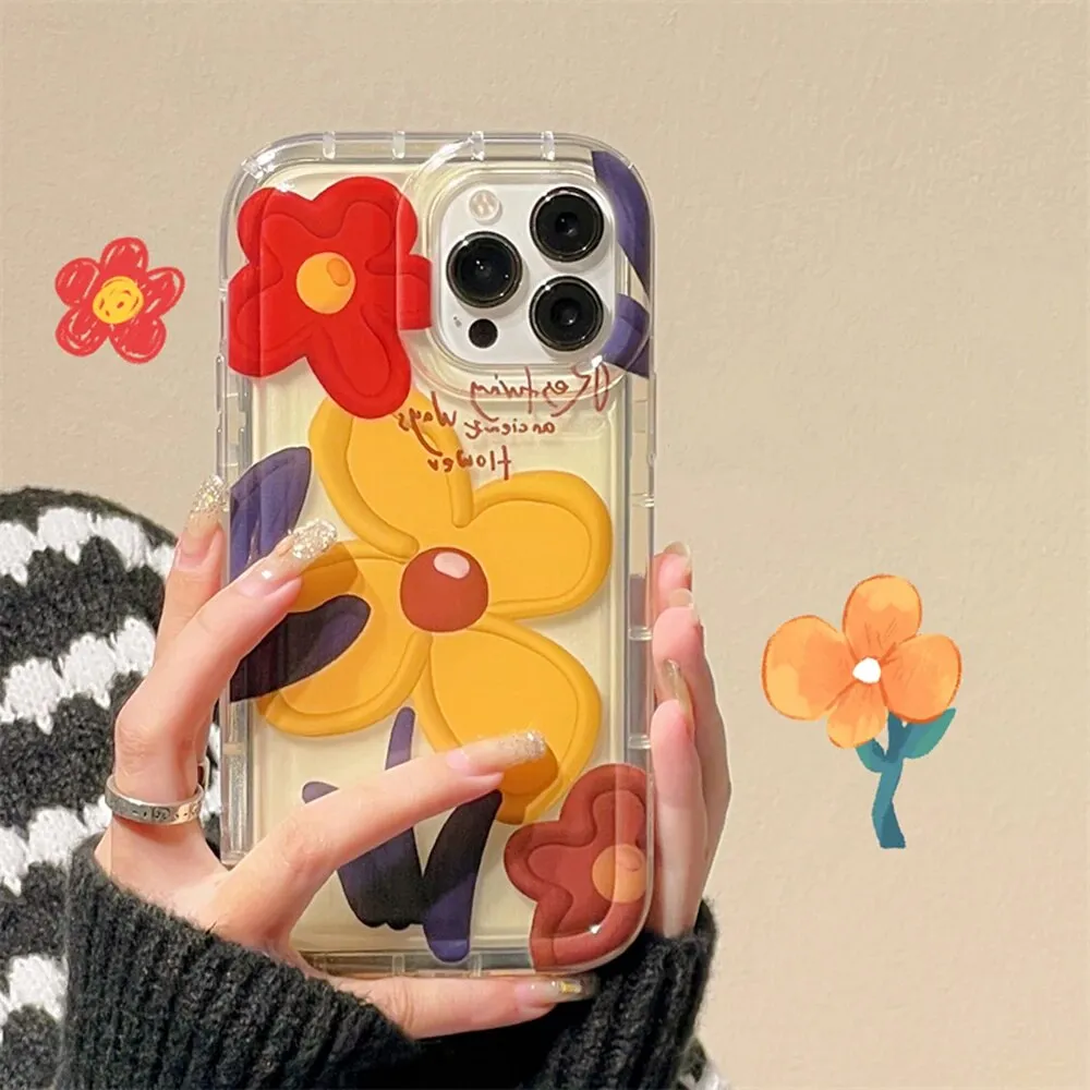 Clear Large Flowers Print Phone Case For iPhone Travel Essential