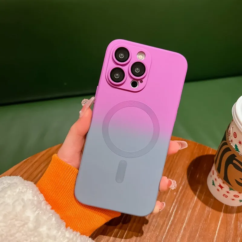 Luxury Magnetic Wireless Charge Gradient Phone Case For iPhone with Lens Protection Minimal Touch Smooth Pattern Design