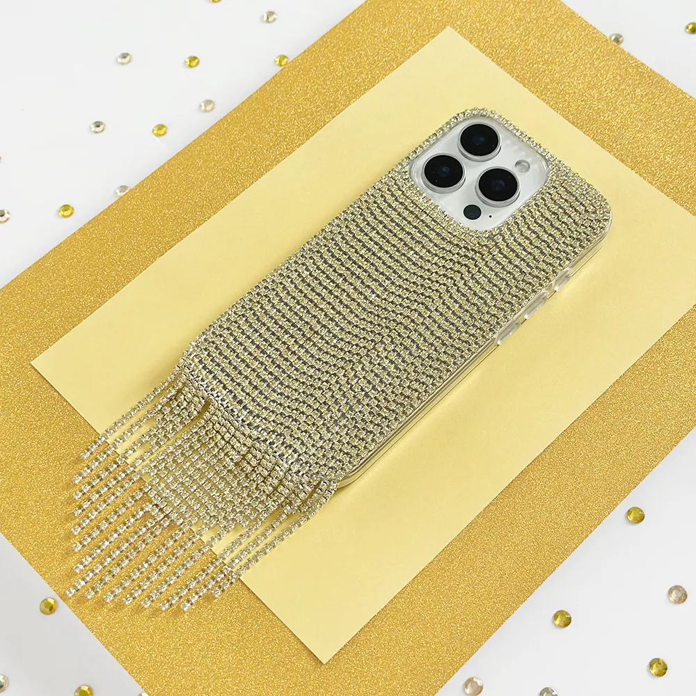 Diamante Tassel Phone Case - Gold Smooth Layer Tactile Buttons