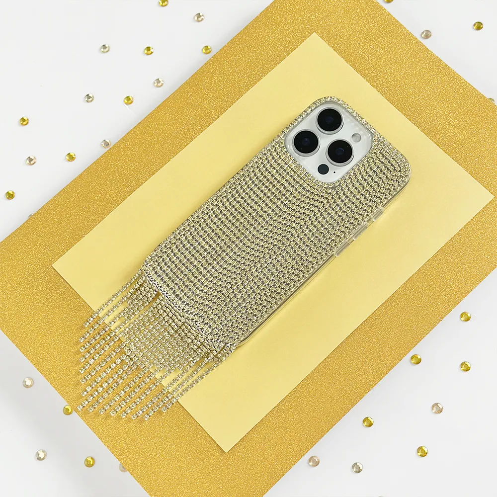 Matte Look Finish Diamante Tassel Phone Case - Gold
