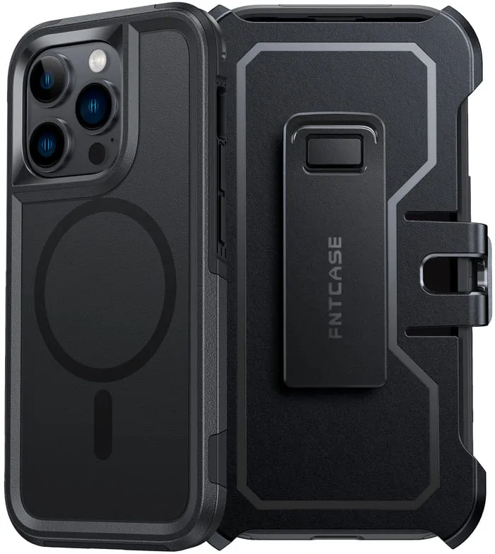 Comfort Design Soft Edge Detail FNTCASE for iPhone 13 Pro iPhone 14 Pro Magnetic Case: Dual Layer Protective Phone Cover with Belt Clip Holster | Military Grade Dropproof Protection Durable Non Slip Textured Back