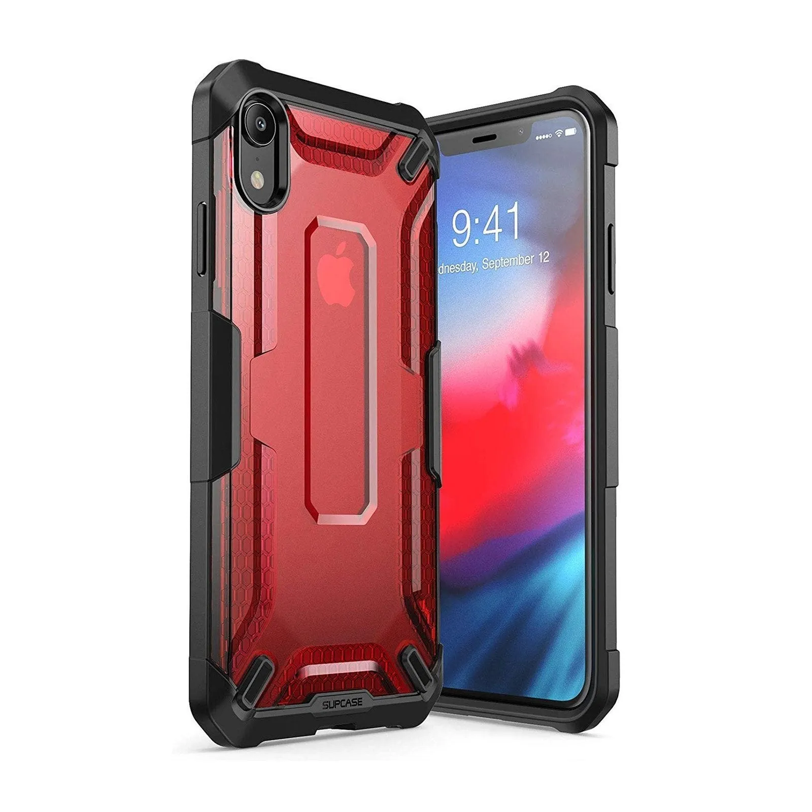 iPhone XR Unicorn Beetle Hybrid Bumper Case-Red Modern Pattern Layer