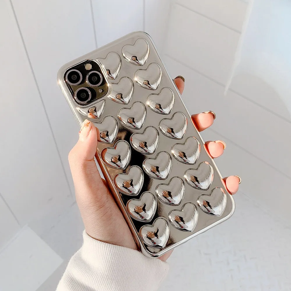 Enhanced Durability Hybrid Pattern Texture Metallic 3D Love Heart For iPhone