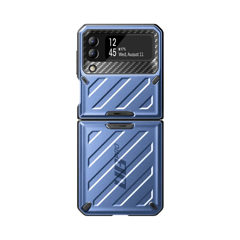 Galaxy Z Flip4 Unicorn Beetle PRO Rugged Case with Belt Clip-Metallic Blue Elegant Texture Layer