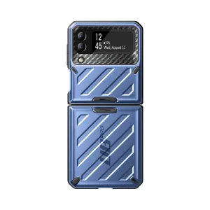 Galaxy Z Flip4 Unicorn Beetle PRO Rugged Case with Belt Clip-Metallic Blue Elegant Texture Layer