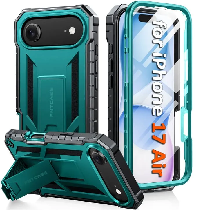 FNTCASE For iPhone Air Phone Case: Military Grade Shockproof with Built-in Screen Protector and Kickstand Carbon Fiber