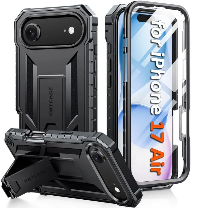 FNTCASE For iPhone Air Phone Case: Military Grade Shockproof with Built-in Screen Protector and Kickstand Shock Absorbing Durable Texture Layer