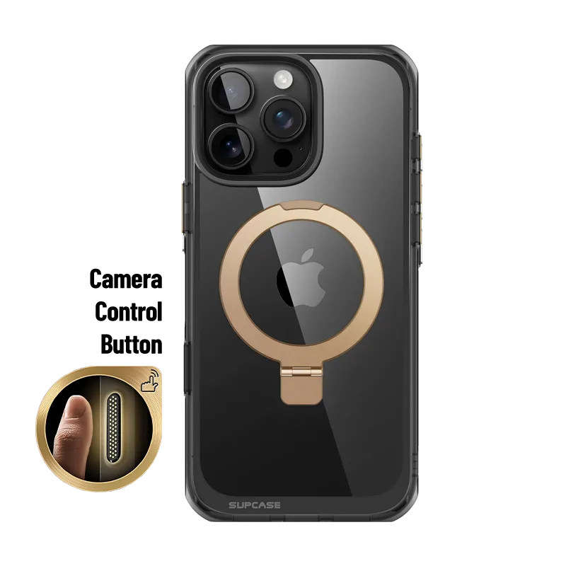 iPhone 16 Pro Max 6.9 inch Unicorn Beetle MAG Stand Slim Clear MagSafe Camera Control Button Case-Black/Gold Soft Protection Layer