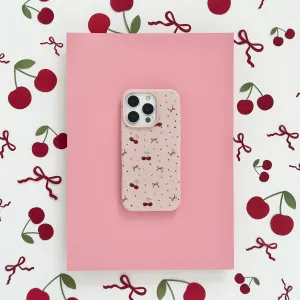 Ditsy Bows & Cherries Phone Case - Pink Minimal Shield