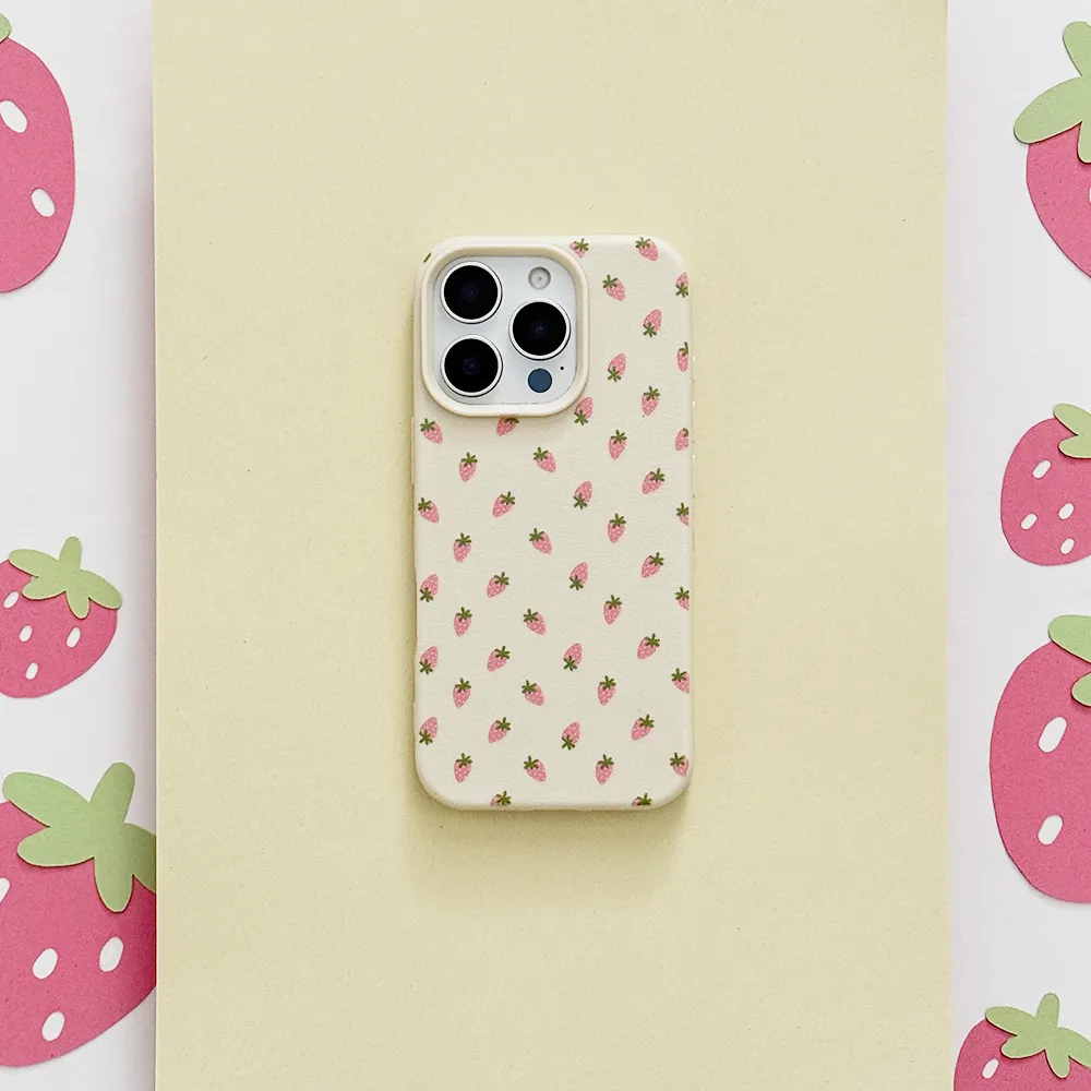 Ditsy Strawberries Phone Case - Soft White Anti Shock Layer