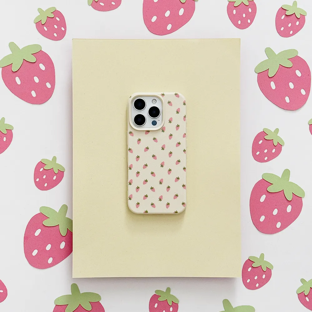Ditsy Strawberries Phone Case - Soft White Scratch Barrier