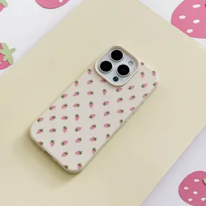 Hybrid Protection Ditsy Strawberries Phone Case - Soft White