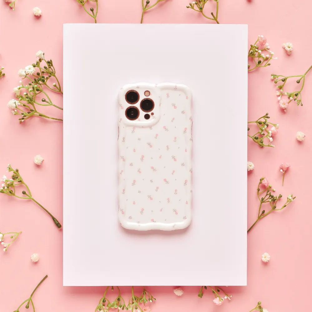 Wavy Phone Case - Ditsy Floral White Compact Grip