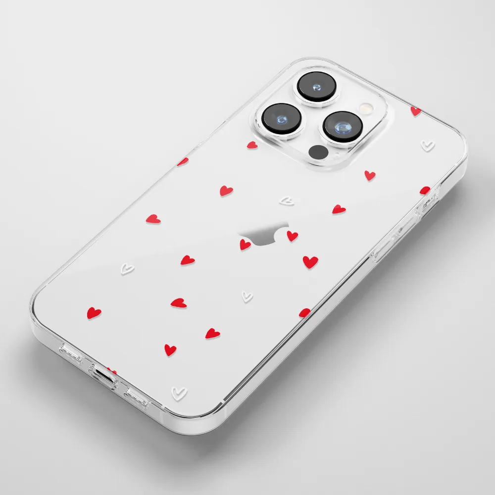 Clear Phone Case - Cute Hearts Metal Texture