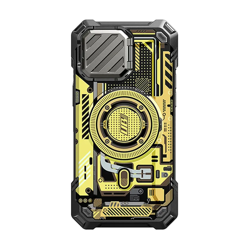 Stylish Layer Vibrant Finish iPhone 15 Pro Max 6.7 inch Unicorn Beetle MAG XT MagSafe Case- Yellow Circuit