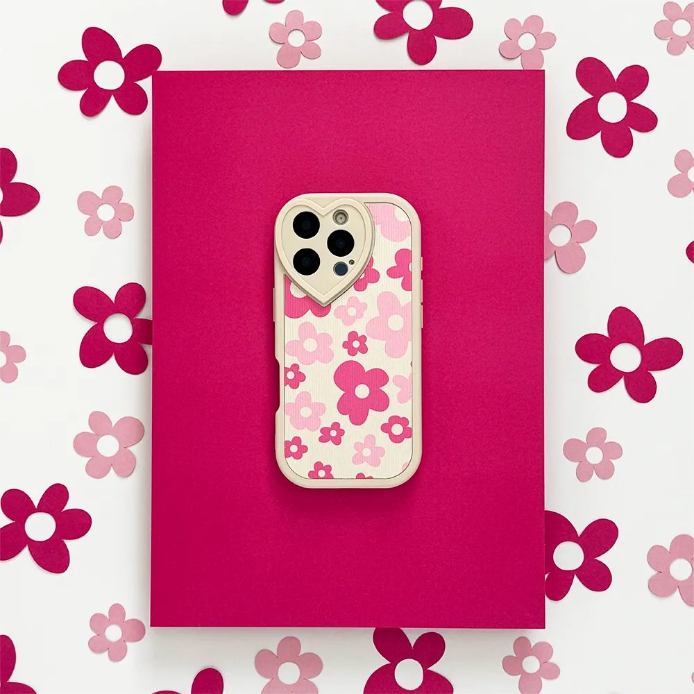 Soft Touching Flexible Edge Texture Flower Power Ribbed Heart Camera Phone Case
