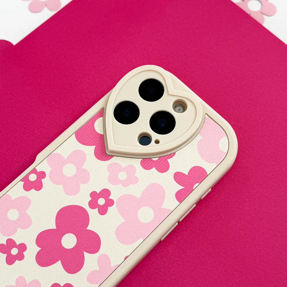 Tactile Buttons Flower Power Ribbed Heart Camera Phone Case