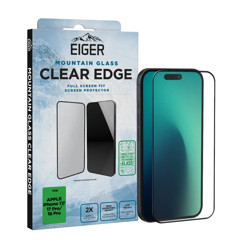 Mobile Screen Shield Eiger Mountain Glass CLEAR EDGE Screen Protector GRS for Apple iPhone 17/ 17 Pro/ 16 Pro