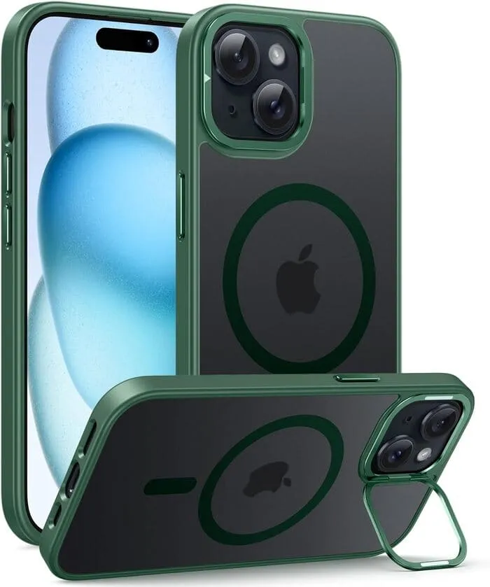 Comfort Grip FNTCASE for iPhone 15 Phone Case: Magnetic Charging Shockproof Magsafe Support with Kickstand - Frosted Oil Spray Touch